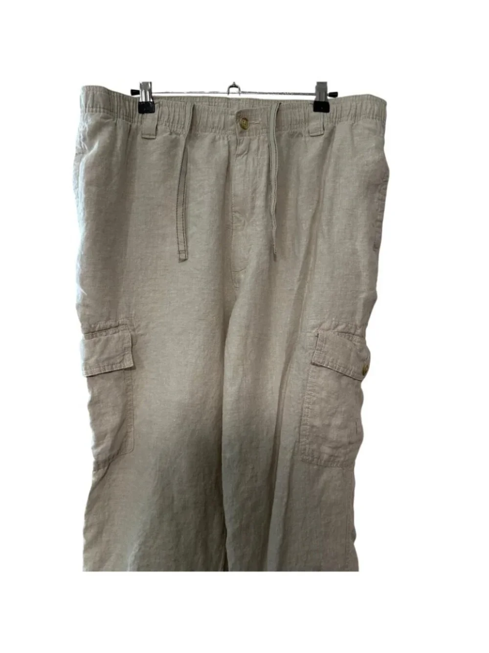Caribbean Flat Front Elastic Waist Cargo Pockets Linen Pants Beach Men’s 38x30